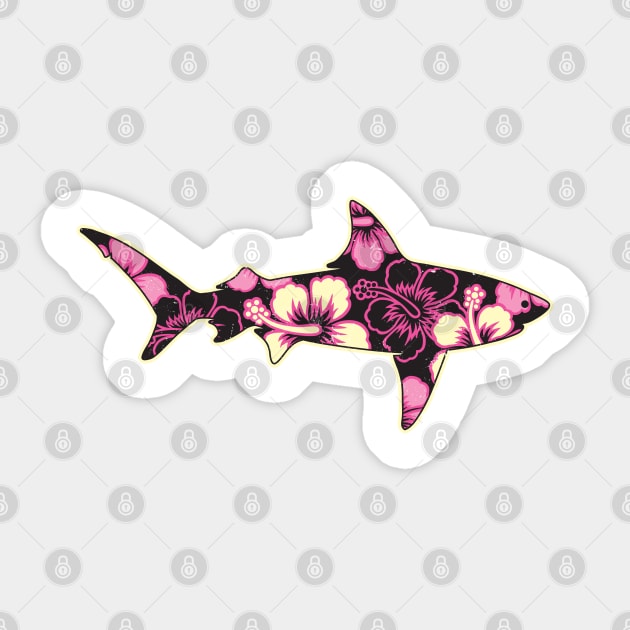 Hawaiian Hibiscus Shark Pink Sticker by analogdreamz